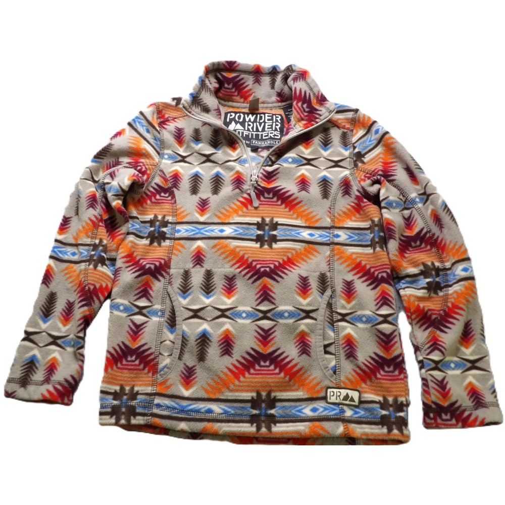 Powder River Outfitters Women M 1/4 Zip Fleece Beige Aztec South West Jacket Top